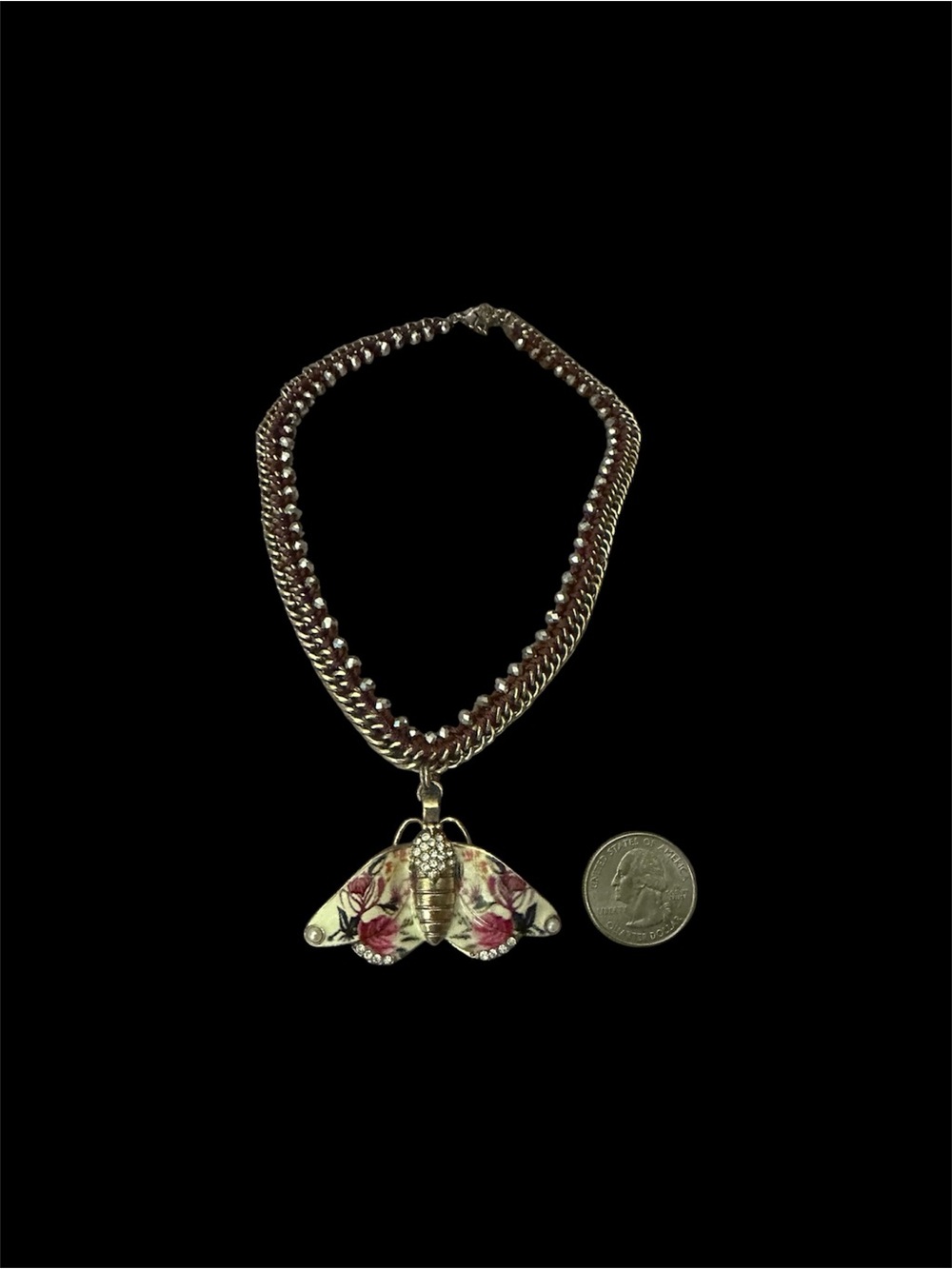 Very Rare Vintage Betsey Johnson Moth Pendant Necklace - Picture 2 of 4